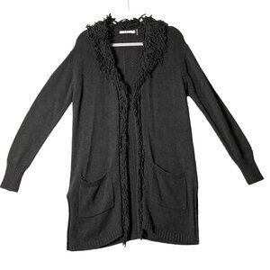 OST Fringed Cardigan Sweater Women Sz Medium Cashmere Cotton‎ Blend Luxury